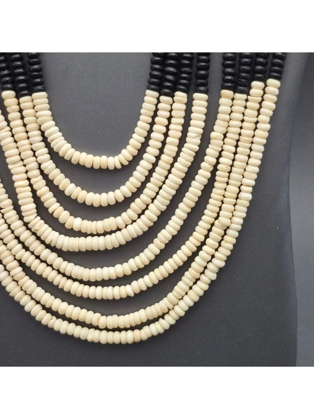 Vintage Naga Tribal Multi Strand Bovine Bone Necklace 19" Hand Carved Ethnic Bib - Picture 3 of 16